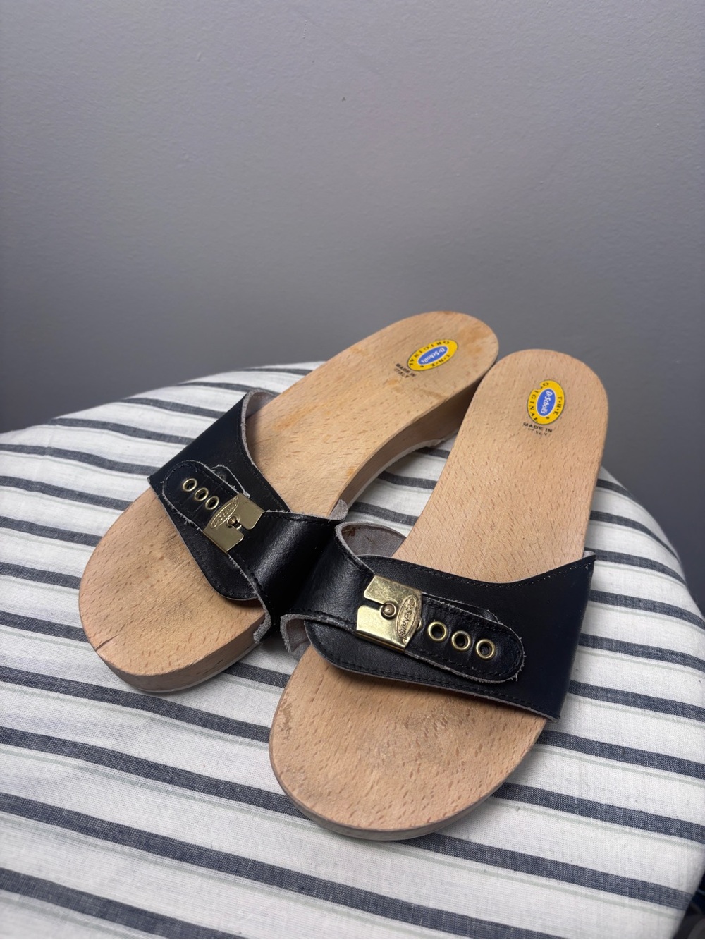 Dr. Scholl's Shoes Women 9 Black Original Exercise Wood Sandal Made in Italy